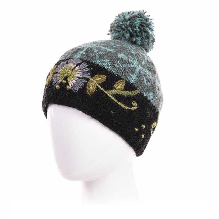 Lost Horizons Knitwear – Ships from USA - Wholesale Beanie - Women's - Eleanor Beanie Hat with Embroidered Floral Detail5