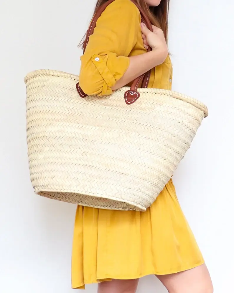 HandmadeBestSeller - Wholesale Beach Bag - STRAW BAG Handmade with leather, French Market Basket2