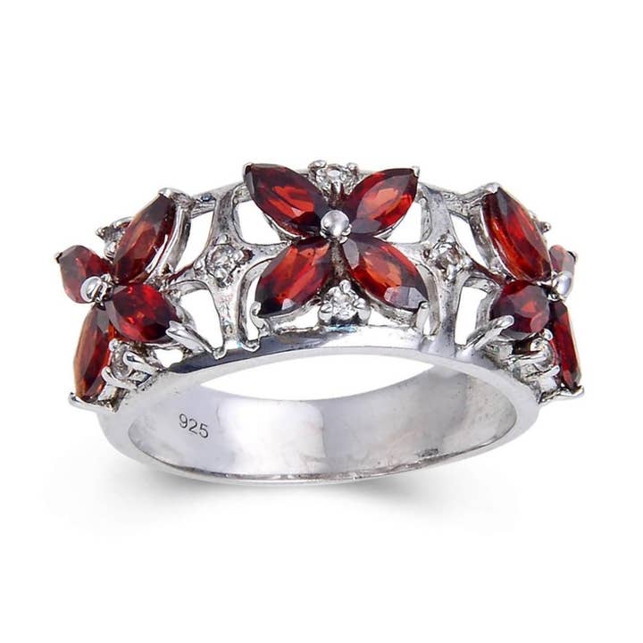 Sterling Silver Natural Garnet & White Topaz Floral Ring and other Purchase Wholesale flowers ct. Free Returns & Net 60 Terms on Faire trending on Faire.