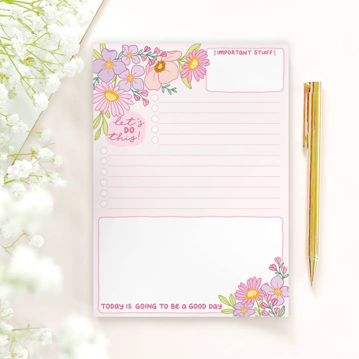 Pink Girly Cute Floral Encouragement 5" x 7" Lined Notepad for wholesale by The Rosy Redhead