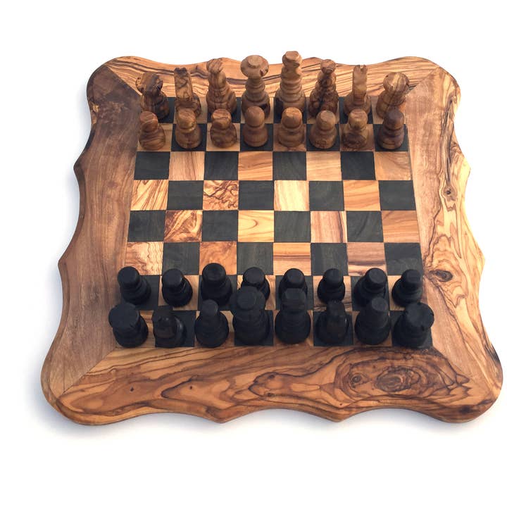 Chess set chess board size M handmade from olive wood for wholesale by medina mood