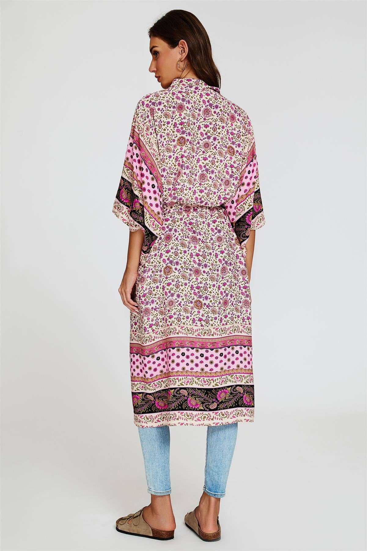 Relaxed Cotton Kimono In Pink for wholesale on Faire3