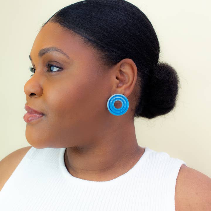 Moon-Seed - Wholesale Stud/Post Earrings - Isla Studs - Blue Lightweight Colorful Statement Earrings