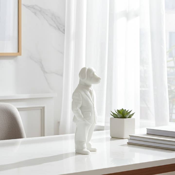 Face It Home Decor – wholesale Decorative figurine – Handmade Resin Suited Dog Figurine Ornaments Black and White5