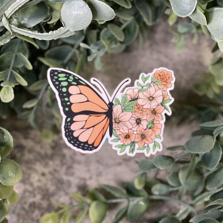 Butterfly Flowers Clear Vinyl Sticker 5-Pack for wholesale by Beautiful Mind Design