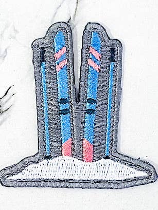 Skis in Snow Embroidered Patch for wholesale by Nash Grey