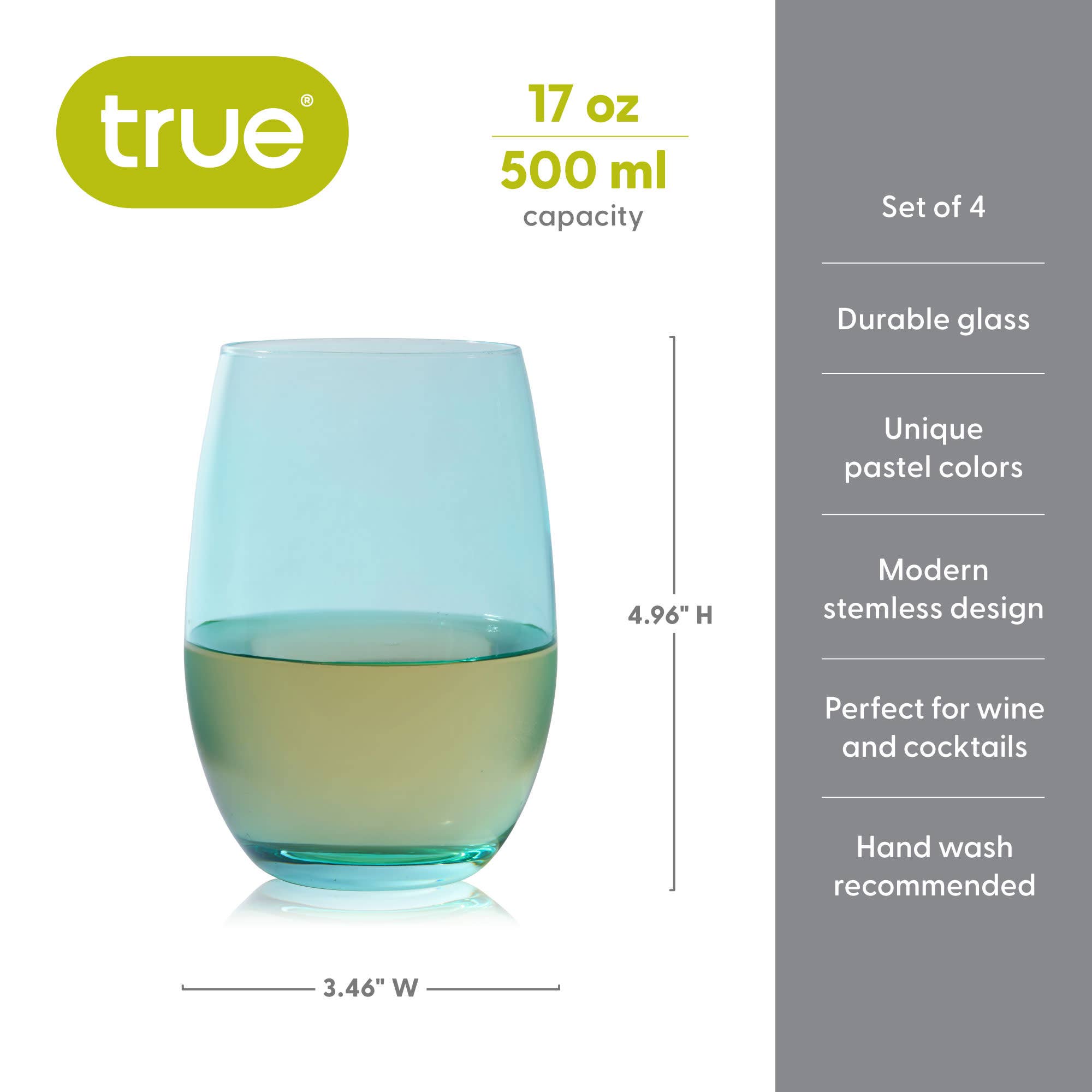 TRUE - Wholesale Wine Glass - Vino Colorful Stemless Wine Glasses Set of 4 or Set of 67