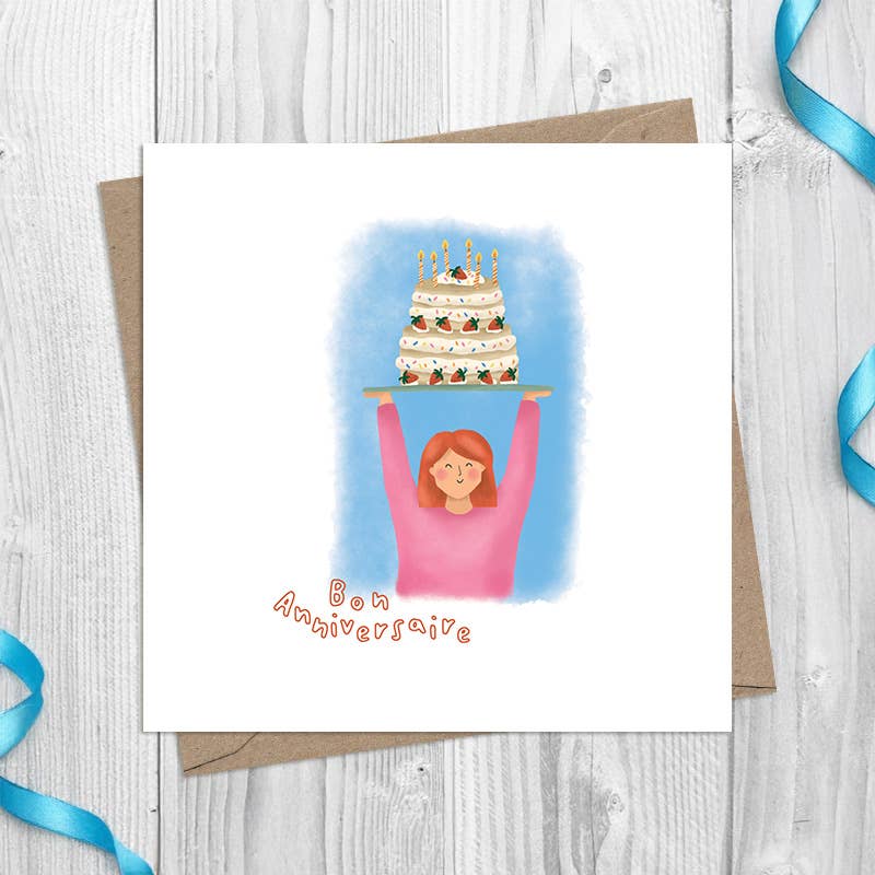 Dandelion Stationery - Wholesale Birthday Card - Bon Anniversaire (Birthday - big cake) - Greetings Card0