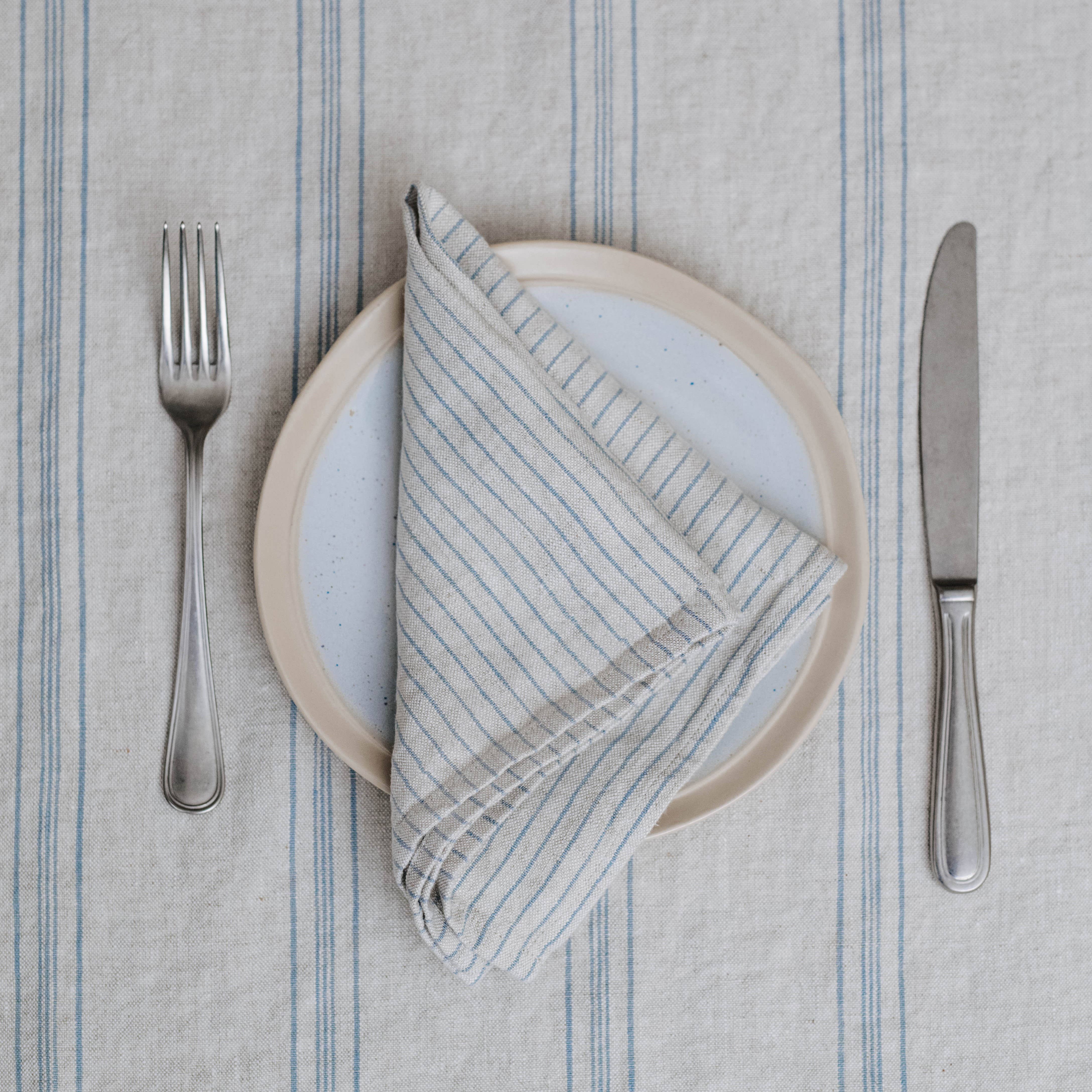 Linen Tales (We cover U.S. import duties) - Wholesale Dinner & Cloth Napkin - Grey Blue Pinstripe Rustic Linen Napkins Set of 23