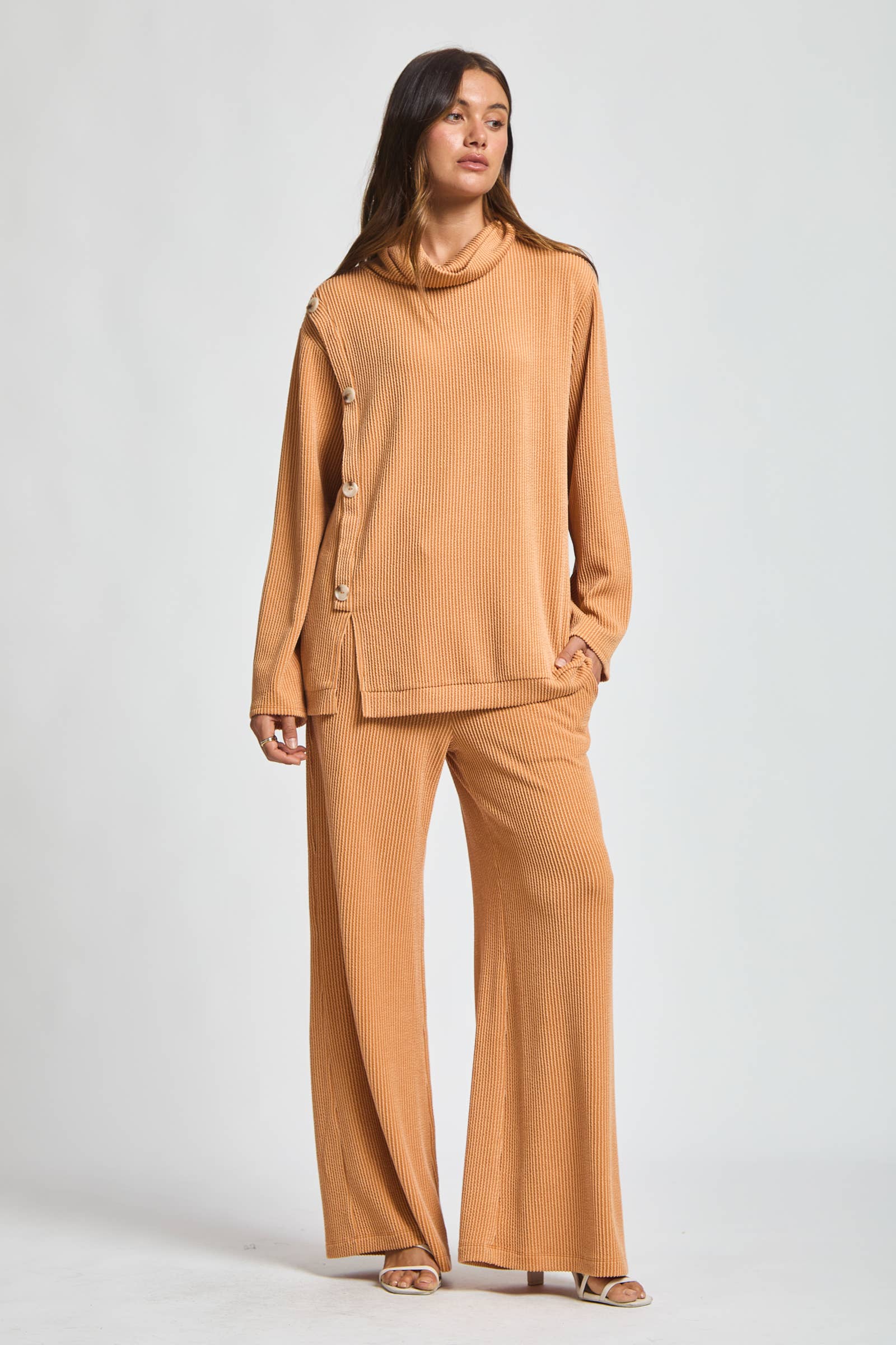 Dear Scarlett – Conjuntos Casual - Mulher por atacado – Conjunto de 2 Peças com Gola Alta Canelada TRVSET-LAVISH20