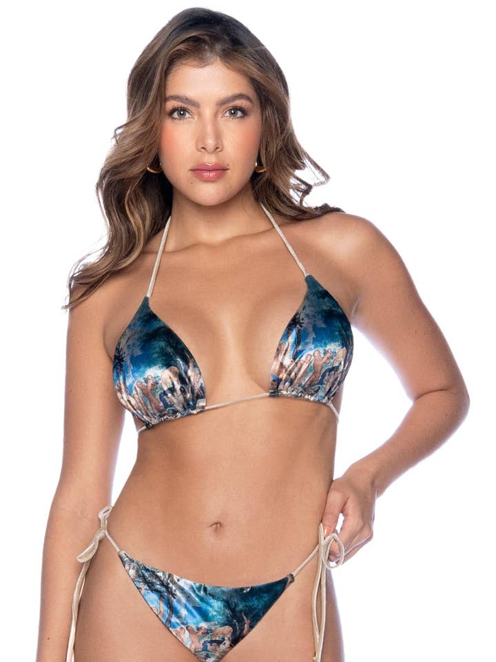 Blå & Beige Satintryckt Triangelbikini -MAL67096AMAL för wholesale av Mapalé