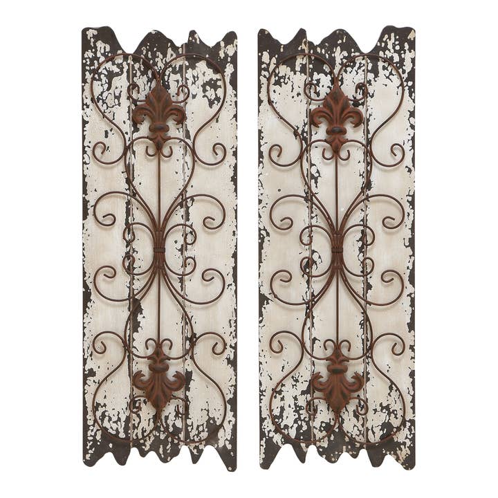 A-34850: WOOD METAL WALL DECOR SET OF 2 11", 11"W for wholesale by Import Corner