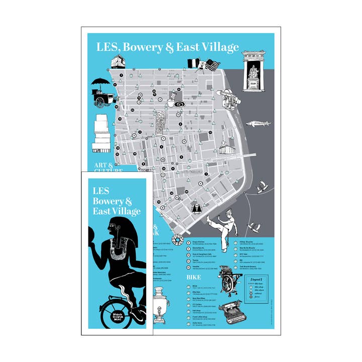 Mappa del Lower East Side -- Guida per camminare e andare in bicicletta a NYC per la vendita all'ingrosso da parte di Bicycle Utopia