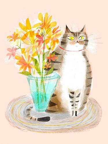 Kat met bloemen Art Print voor wholesale door The Dancing Cat
