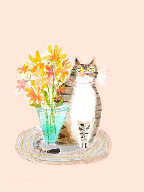 Impression de chat avec fleurs pour la vente par The Dancing Cat