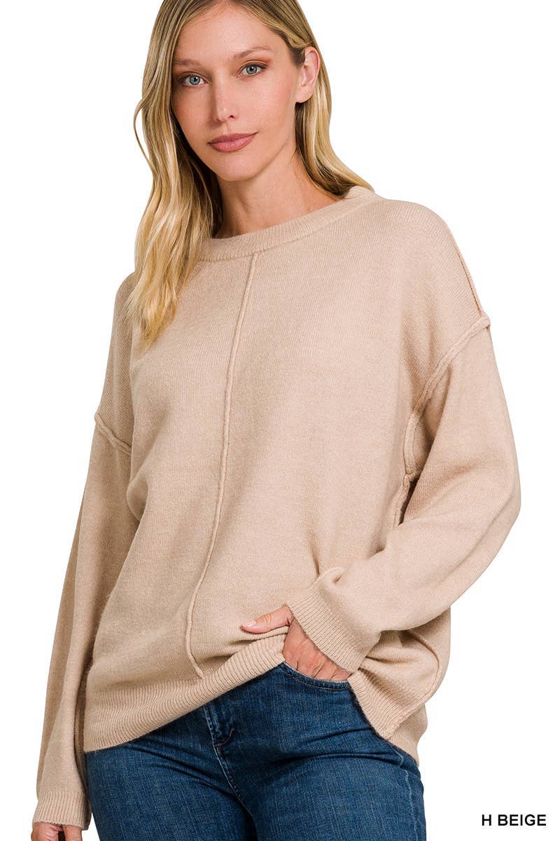 Vanilla Monkey - Wholesale Knit Sweater - Women's - Garment Dyed Front Seam Round-neck Sweater1