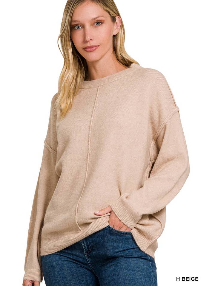 Vanilla Monkey - Wholesale Knit Sweater - Women's - Garment Dyed Front Seam Round-neck Sweater1