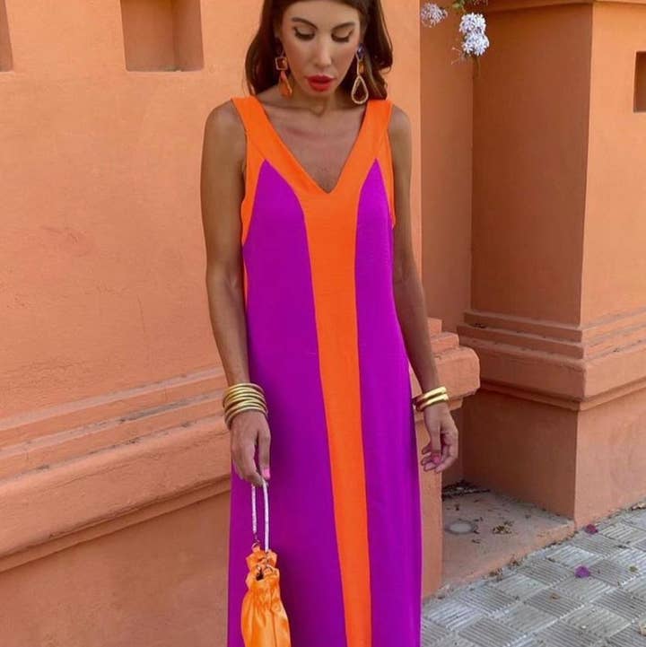 Vestito lungo con spalline sottili bicolore per la vendita all'ingrosso da parte di LORIANE