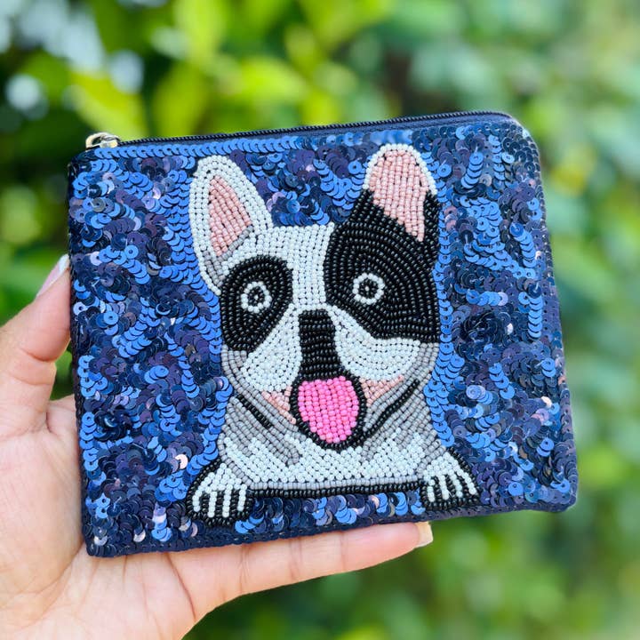 French Bulldog Beaded Pouch Purse for wholesale by Twine and Love
