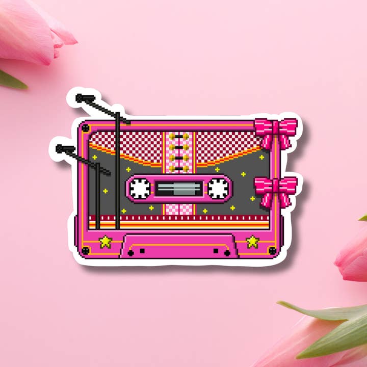 Bow Cassette Vinyl Sticker for wholesale by Hikaru Tara Art Arst & Craft Gift Shop