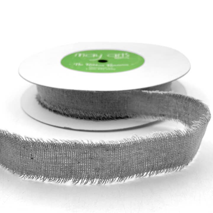 May Arts Ribbon - Wholesale Ribbon – Gift wrapping - 1" Gray Frayed Cotton Linen Ribbon