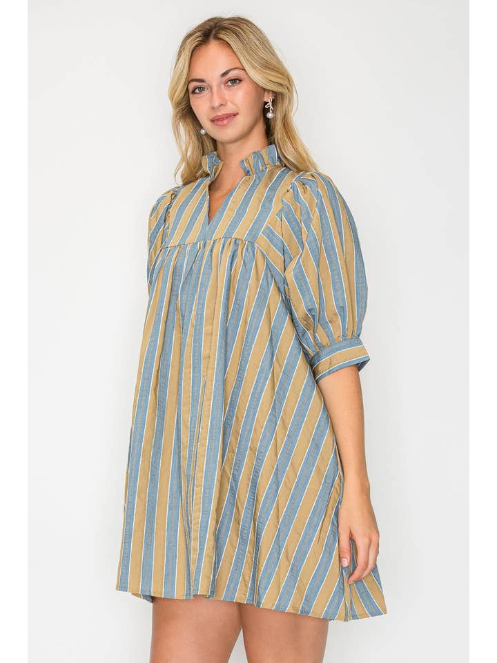 Hazel Fall Stripe Short Sleeve Dress for wholesale on Faire2