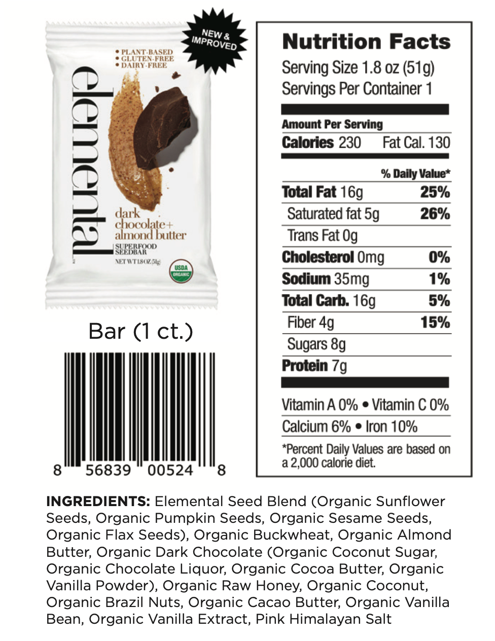 Elemental Superfood - Wholesale Chocolate Bar - Dark Chocolate + Almond Butter1