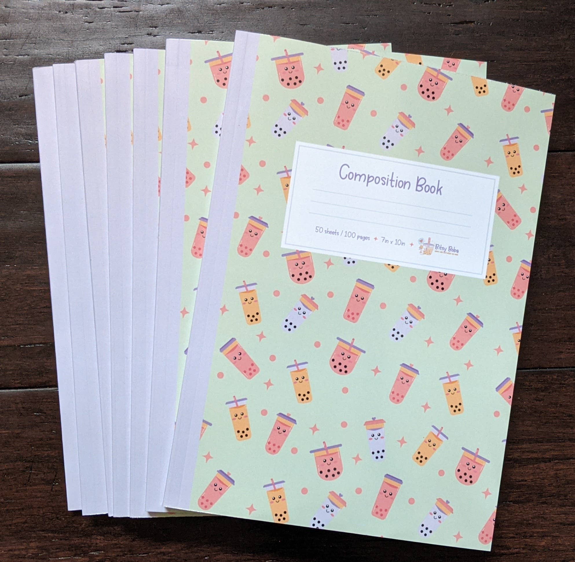 Bitsy Boba – Caderno por atacado – Chá Boba Bubble Caderno Composição Chá Matcha Milk Tea Verde1