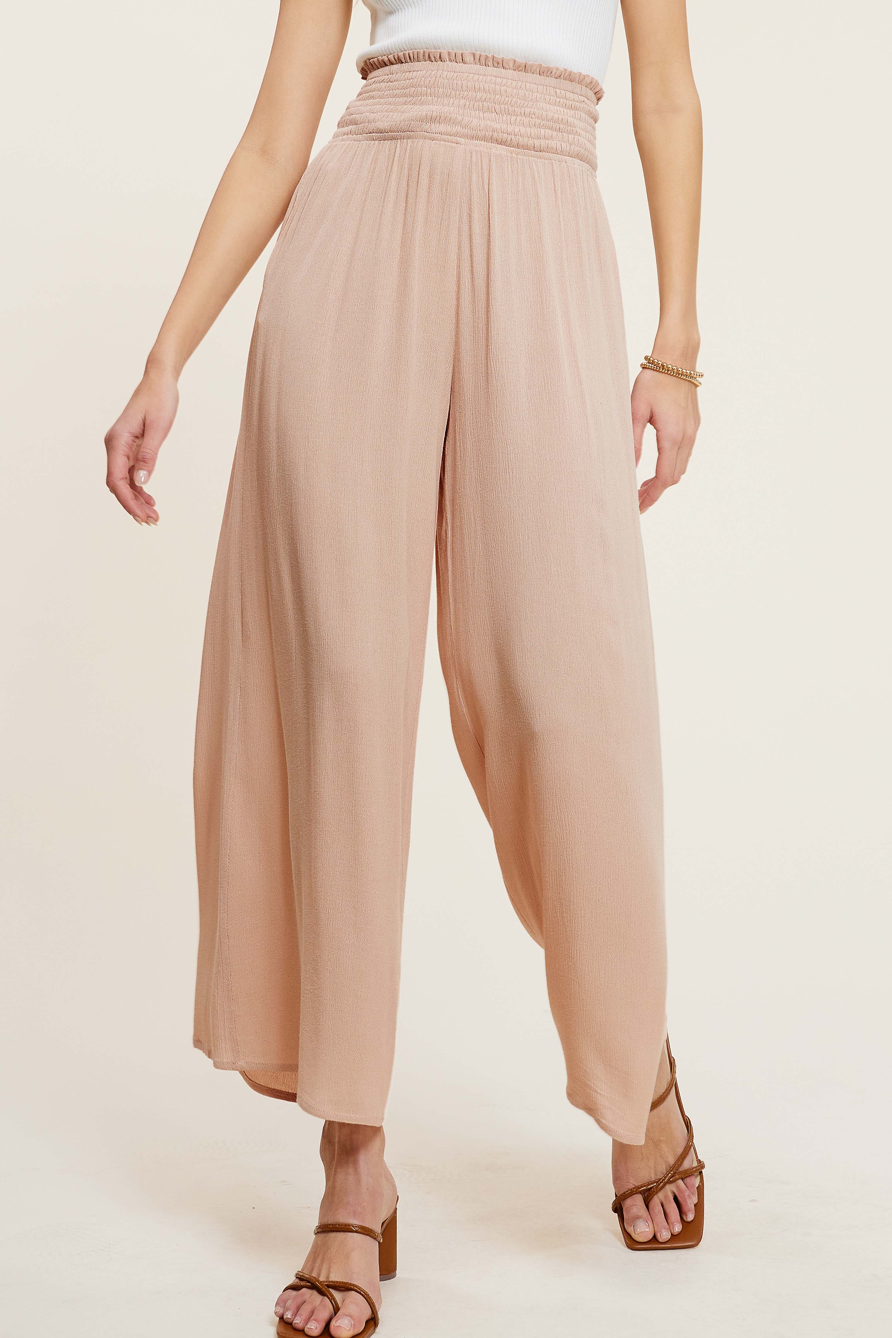 La Miel - Wholesale Pants - Women's - JCP4226-Wide Leg Smocked Elastic Waist Pants With Pockets21