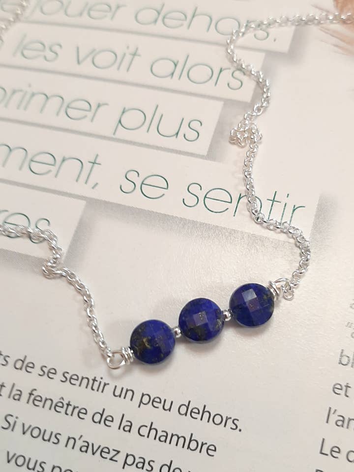 Lapis Lazuli Maya necklace and 925 silver for wholesale by Andréa Chereau