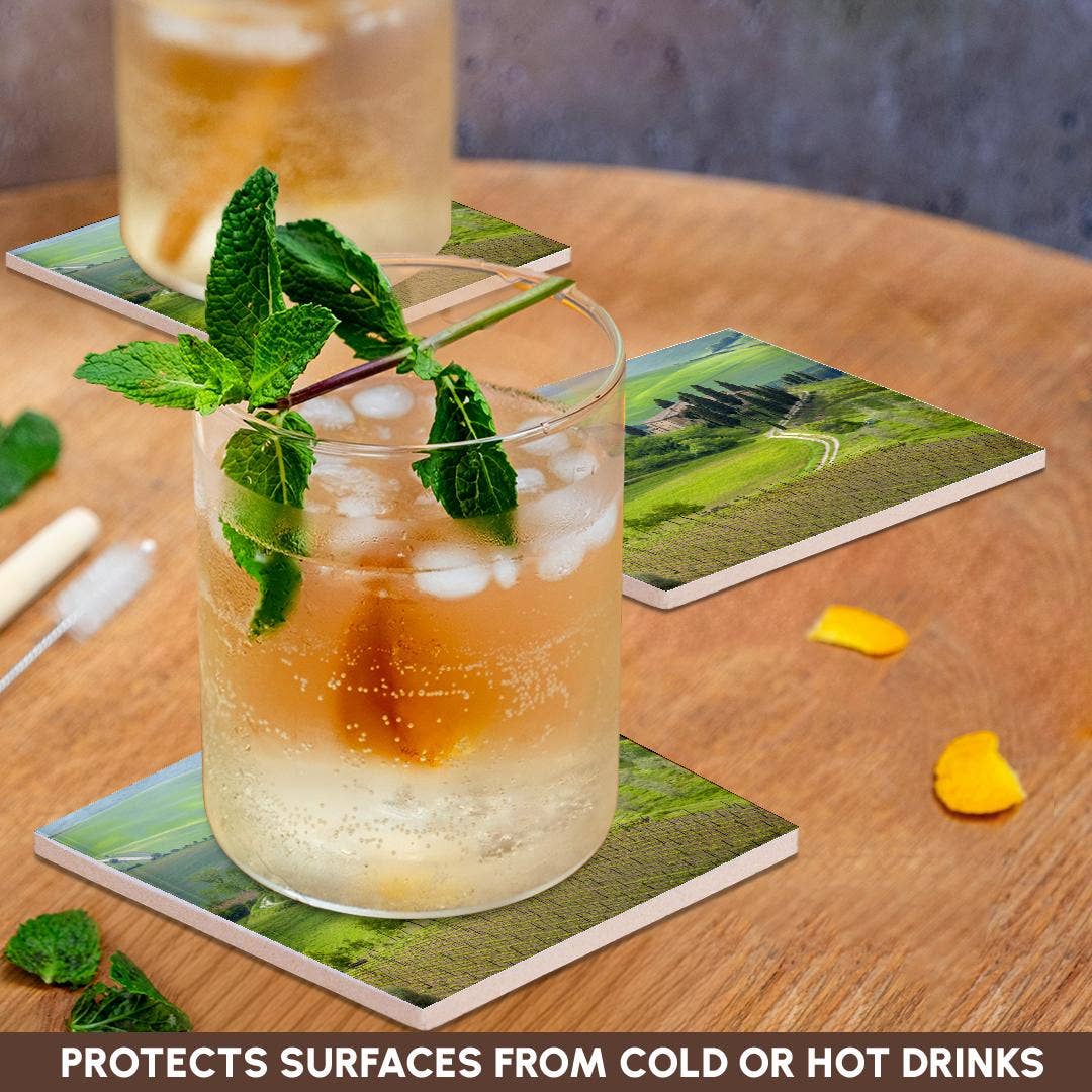 3dRose - Wholesale Coasters - 3dRose, Italy, Val d Orcia. Il Belvedere farmhouse panoramic. , Coaster2