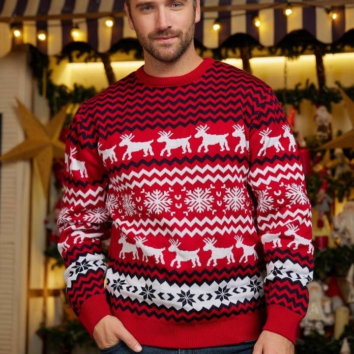 Masyal - Wholesale Knitted jumper – unisex - Couple Christmas Reindeer Jacquard Sweaters9