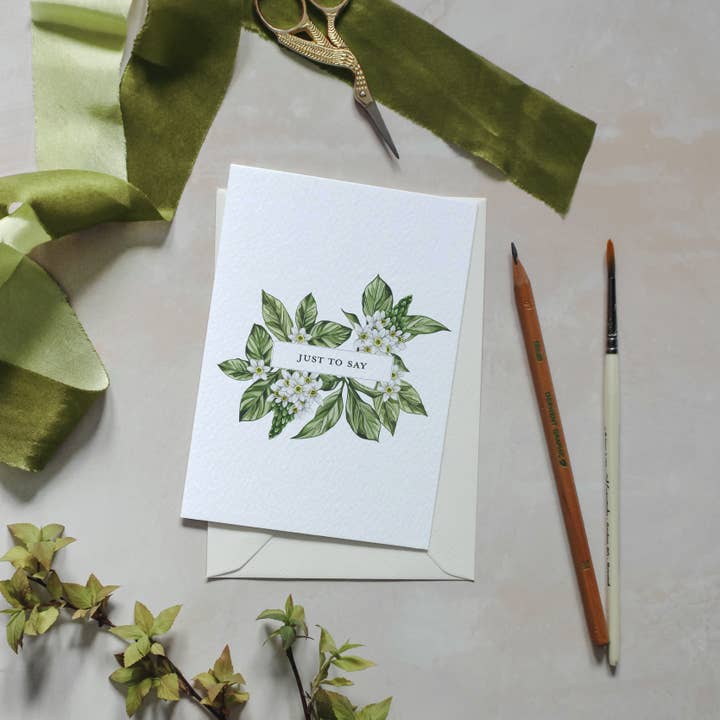Floral Just To Say Watercolour Sustainable Greetings Card for wholesale by Sophie Brabbins