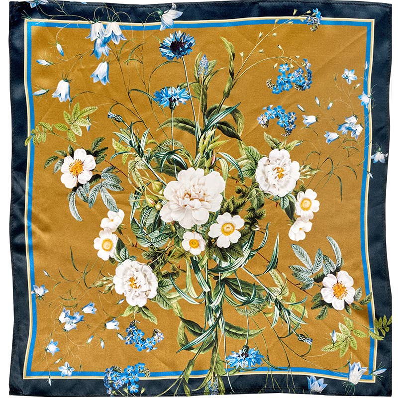 Koustrupco - Wholesale Scarf - Women's - Silk scarf-Blue flower garden gold scarf 50 x50 cm3