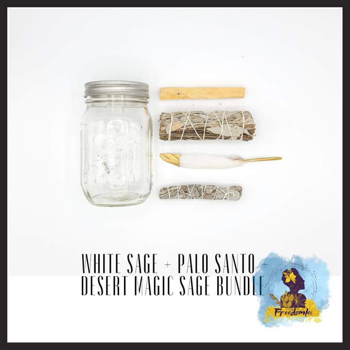Vit salvia+Palo Santo+Desert Magic Sage Meditation Kit för wholesale av Freedomlei State of Mind