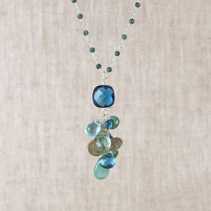 N-3867 BLUE QUARTZ, QUARTZ, TOPAZ, LABRADORITE NECKLACE for wholesale by Alicia Van Fleteren Jewelry Design