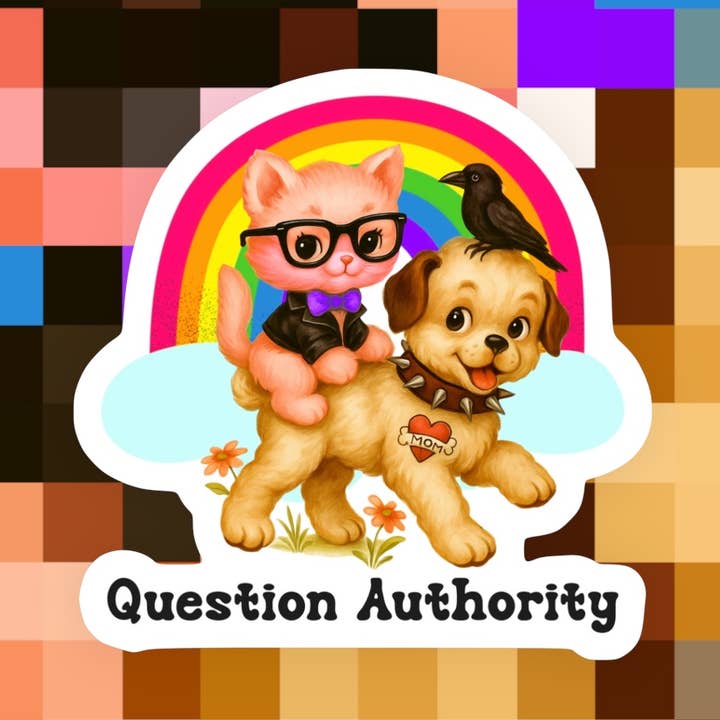 Question Authority Sticker for wholesale by Ace the Pitmatian Co