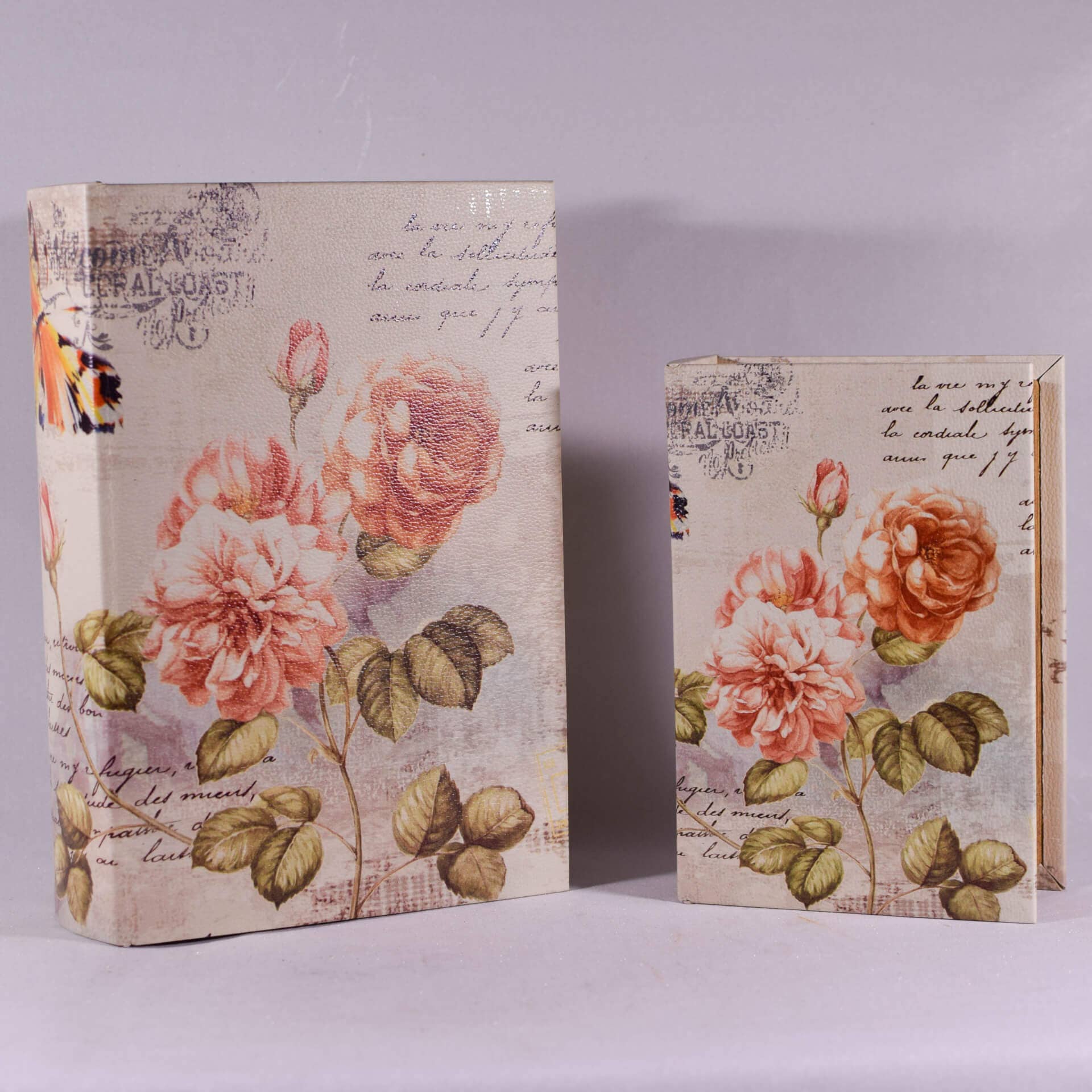 giftland - Vente Boîtes décoratives - Set de 2 coffres en forme de livres en bois avec motif floral, 27 cm3