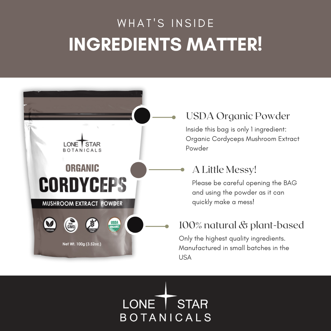 Lone Star Botanicals – wholesale Protein/superfood powder – Organic Cordyceps Mushroom Extract Powder -- 3.52 oz2