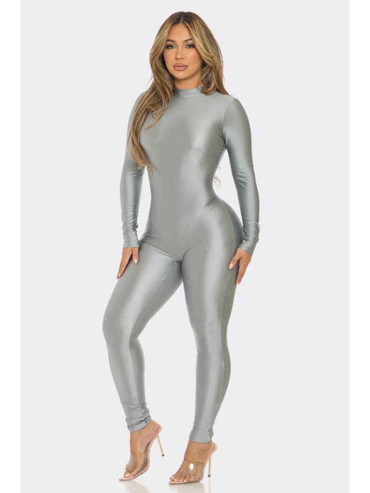Uptown Apparel - Wholesale Jumpsuit - Women's - J7095 Mock Neck Nylon Jumpsuit
