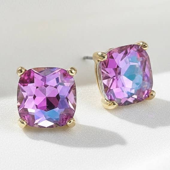12mm Cushion Cut Square Crystal Glass bead stud Earrings for wholesale by StarryNYC