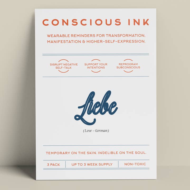 Kärlek - tysk manifestationstatuering för wholesale av Conscious Ink