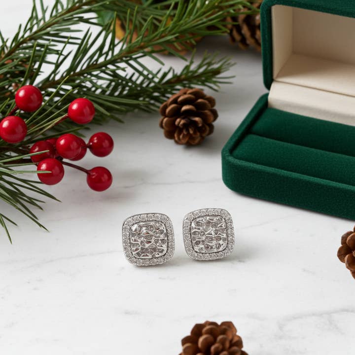 King of Bling's 1.50ct Moissanite White 925ilver Women's Round Edge Square Shape Nugget Earrings for wholesale by KING OF BLINGS