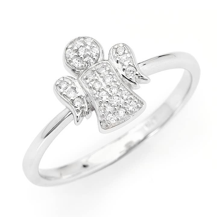 White Cz Angel Ring In Sterling Silver for wholesale by Amen Gioielli
