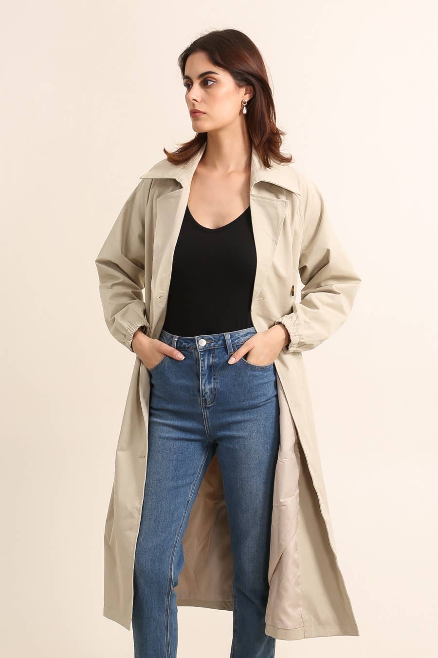 Attrait Paris – Engroshandel Trenchcoat - Dame – Lang trenchcoat med bælte12