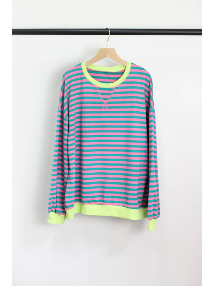 ESLEY - Wholesale Sweatshirt - Women's - T2406ASJP15385 - OVER SIZE STRIPE SWEETSHIRT