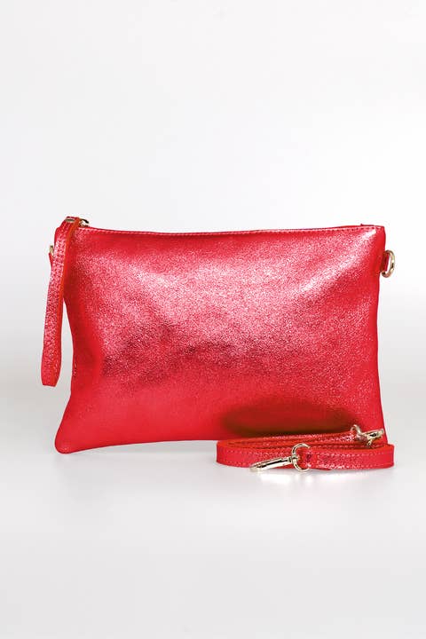 Sarta Pelle - Wholesale Clutch Bag - Women's - Jenna - Italian Leather Clutch Bag - Scarlet, Metallic