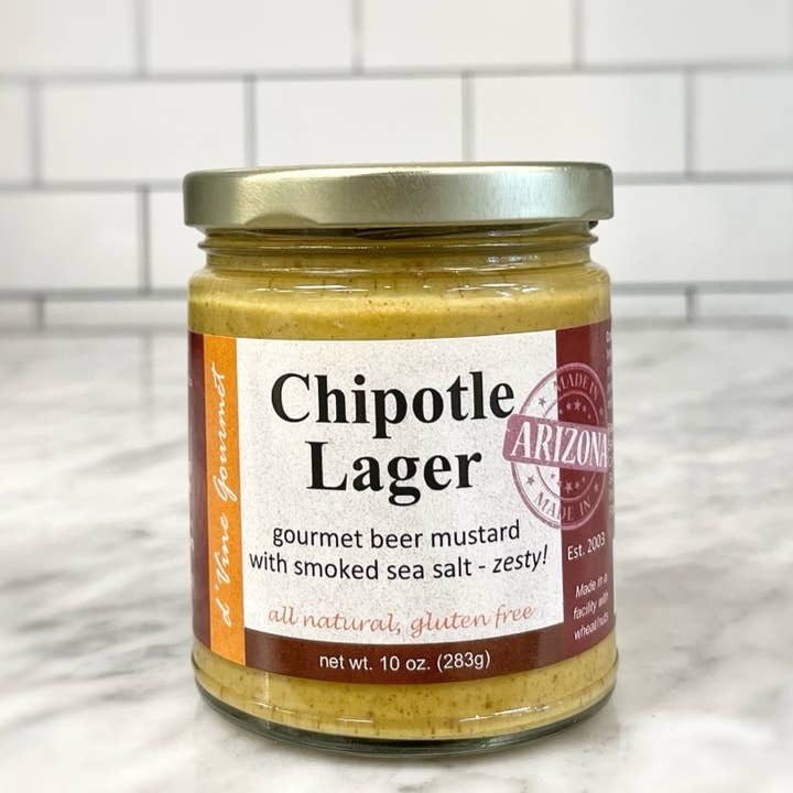 Chipotle Lager Gourmet Beer Mustard w/ Smoked Sea Salt for wholesale by d'Vine Gourmet