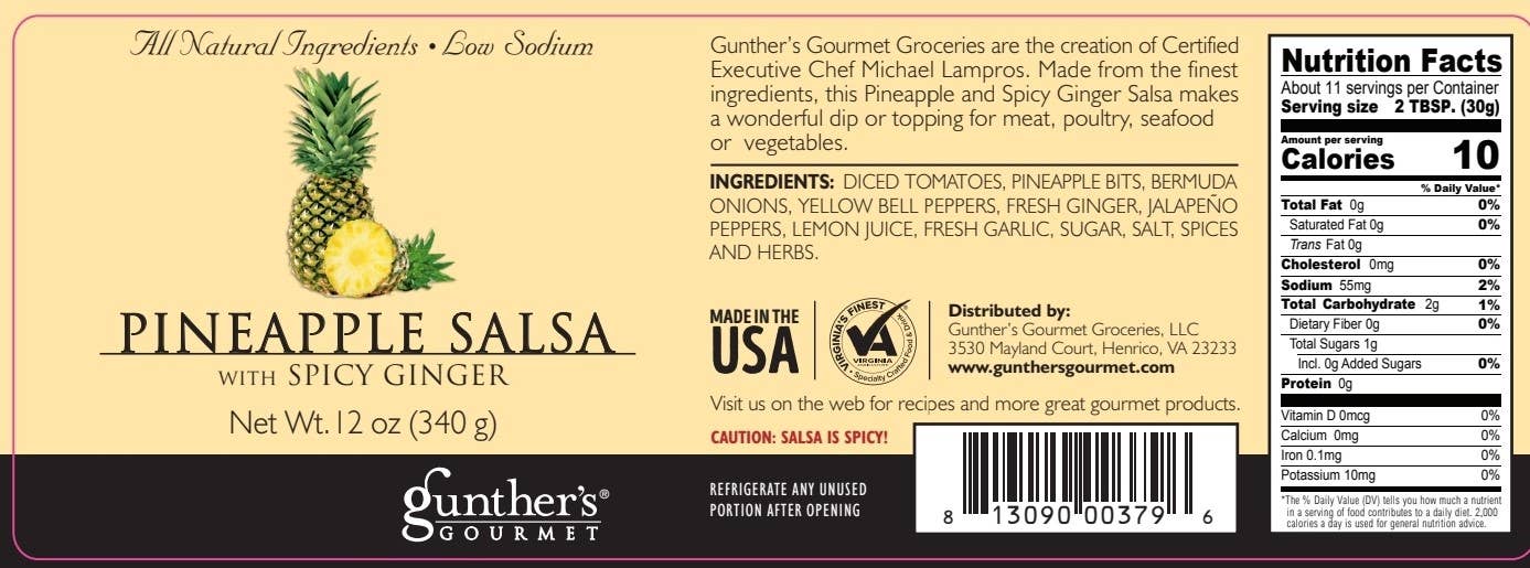 Gunther's Gourmet Groceries, LLC - Vente Salsa - Salsa à l'ananas et au gingembre épicé4