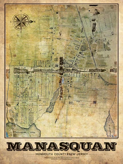 Manasquan Vintage Carte Remixed pour la vente par LOST DOG art & frame